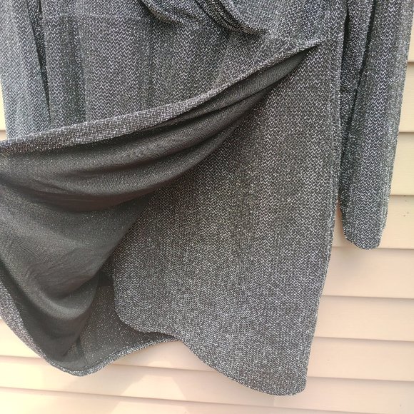 Simply Emma Plus Evening Cocktail Dress Metallic Sparkle Black Silver Wrap - Picture 7 of 12